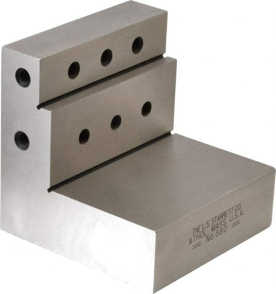 Starrett - 3" Wide x 3" Deep x 3" High Steel Precision-Ground Angle Plate - Stepped Plate, Machined Holes on Surface, Open End, Single Plate - Industrial Tool & Supply