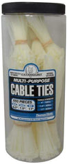 Thomas & Betts - 4 to 11 Inch Range, White Cable Ties - 3 Inch Bundle Diameter, 18, 40 and 50 Lb. Strength, Nylon - Industrial Tool & Supply