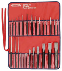 Proto - 26 Piece Punch & Chisel Set - 1/4 to 7/8" Chisel, 3/8 to 1/4" Punch, Round Shank - Industrial Tool & Supply