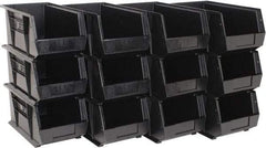 Quantum Storage - 50 Lb. Load Capacity, 14-3/4" Deep, Black Polypropylene Hopper Stacking Bin - 7" High x 8-1/4" Wide x 14-3/4" Long - Industrial Tool & Supply