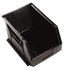 Quantum Storage - 75 Lb. Load Capacity, 16" Deep, Black Polypropylene Hopper Stacking Bin - 8" High x 11" Wide x 16" Long - Industrial Tool & Supply