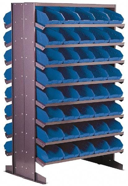 Quantum Storage - 24" Deep x 36" Wide x 60" High, Steel Floor Rack - 2 Sides, 80 Blue Plastic Bins, 36" Bin Width x 60" Bin Height x 24" Bin Depth - Industrial Tool & Supply