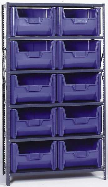 Quantum Storage - 18" Deep x 42" Wide x 75" High, Steel Open Hopper Storage Unit - 5/6 Shelves, 10 Blue Plastic Bins, 19-7/8" Bin Width x 12-7/16" Bin Height x 15-1/4" Bin Depth - Industrial Tool & Supply