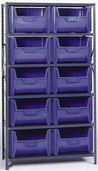 Quantum Storage - 18" Deep x 42" Wide x 75" High, Steel Open Hopper Storage Unit - 5/6 Shelves, 10 Gray Plastic Bins, 42" Bin Width x 75" Bin Height x 16" Bin Depth - Industrial Tool & Supply