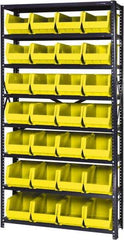 Quantum Storage - 12" Deep x 36" Wide x 75" High, Steel Open Hopper Storage Unit - 7/8 Shelves, 28 Blue Plastic Bins, 8-1/4" Bin Width x 7" Bin Height x 14-3/4" Bin Depth - Industrial Tool & Supply