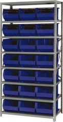 Quantum Storage - 18" Deep x 36" Wide x 75" High, Steel Open Hopper Storage Unit - 7/8 Shelves, 21 Blue Plastic Bins, 11" Bin Width x 8" Bin Height x 16" Bin Depth - Industrial Tool & Supply