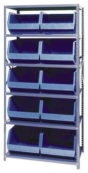 Quantum Storage - 18" Deep x 36" Wide x 75" High, Steel Open Hopper Storage Unit - 5/6 Shelves, 10 Yellow Plastic Bins, 16-1/2" Bin Width x 11" Bin Height x 18" Bin Depth - Industrial Tool & Supply