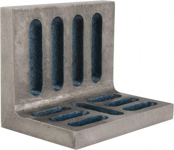 Interstate - 4-1/2" Wide x 3" Deep x 3-1/2" High Cast Iron Partially Machined Angle Plate - Slotted Plate, Through-Slots on Surface, Open End, Single Plate - Industrial Tool & Supply