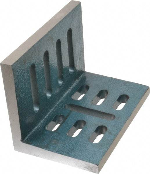 Interstate - 7" Wide x 4-1/2" Deep x 5-1/2" High Cast Iron Partially Machined Angle Plate - Slotted Plate, Through-Slots on Surface, Open End, Single Plate - Industrial Tool & Supply
