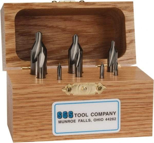 SGS - 8 Piece, #00 to 6, 1/8 to 1/2" Body Diam, 1/32 to 7/32" Point Diam, Plain Edge, Solid Carbide Combo Drill & Countersink Set - 60° Incl Angle, 1-1/2 to 3" OAL, Double End, 301 Series Compatibility - Industrial Tool & Supply