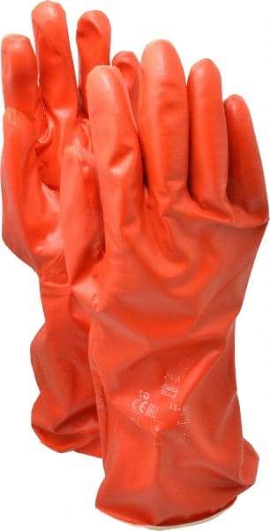 Ansell - Size XL (10), 14" Long, 37.5 mil Thick, Supported, Polyvinyl Alcohol (PVA) Chemical Resistant Gloves - Smooth Finish, Cotton Interlock Knit Lined, Gauntlet Cuff, ANSI Abrasion Level 4, ANSI Cut Level 1, Red - Industrial Tool & Supply