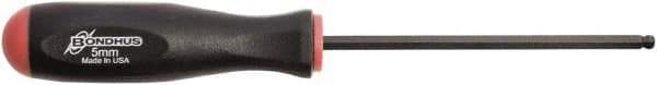 Bondhus - 5mm Hex Ball End Driver - 4.3" Blade Length, Rubber Grip Handle, 219mm OAL - Industrial Tool & Supply