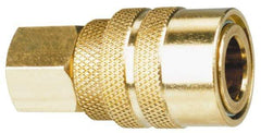 Made in USA - 1/4 Female Push to Connect Pneumatic Hose Coupler - Brass, 3/8" Body Diam, 3/8" Hose ID - Industrial Tool & Supply