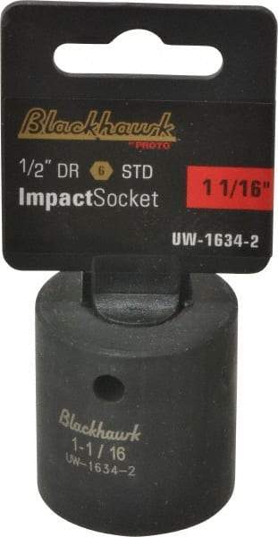 Blackhawk by Proto - 1/2" Drive 1-1/16" Standard Impact Socket - 6 Points, 1-3/4" OAL - Industrial Tool & Supply