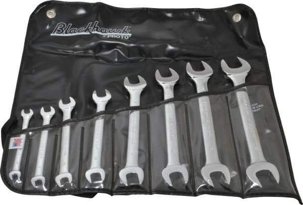 Blackhawk by Proto - 8 Piece, 6mm x 7mm to 20mm x 22mm, Open End Wrench Set - Metric Measurement Standard, Full Polish Finish, Comes in Vinyl Roll - Industrial Tool & Supply