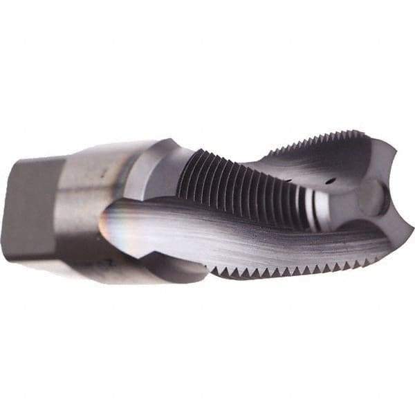 Emuge - 1/8-27 NPT, 15° Helix, 3 Flutes, TiN Finish, Cobalt, Spiral Flute Pipe Tap - Right Hand Flute, 3/4" Thread Length, 0.328" Square Size, Series KEG - Industrial Tool & Supply