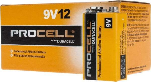 Duracell - Size 9V, Alkaline, Standard Battery - 9 Volts, Miniature Snap Terminal, 6LR61, ANSI, IEC Regulated - Industrial Tool & Supply