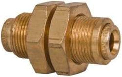 Norgren - 1/4" Outside Diam, Brass Push-to-Connect Tube Bulkhead Union - 150 Max psi, Tube to Tube Connection, Buna O-Ring - Industrial Tool & Supply