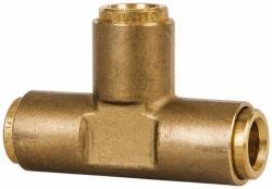 Norgren - 3/8" Outside Diam, Brass Push-to-Connect Tube Union Tee - 150 Max psi, Tube to Tube Connection, Buna O-Ring - Industrial Tool & Supply