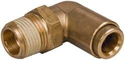 Norgren - 3/8" Outside Diam, 3/8 NPT, Brass Push-to-Connect Tube Male Swivel Elbow - 150 Max psi, Tube to Male NPT Connection, Buna O-Ring - Industrial Tool & Supply