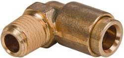 Norgren - 3/8" Outside Diam, 1/4 NPT, Brass Push-to-Connect Tube Male Elbow - 150 Max psi, Tube to Male NPT Connection, Buna O-Ring - Industrial Tool & Supply