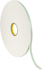 3M - 1/2" x 18 Yd Acrylic Adhesive Double Sided Tape - 1/4" Thick, Off-White, Urethane Foam Liner, Continuous Roll, Series 4004 - Industrial Tool & Supply