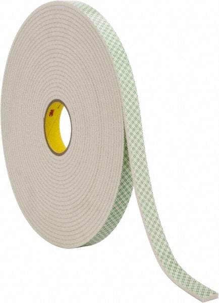 3M - 1" x 18 Yd Acrylic Adhesive Double Sided Tape - 1/4" Thick, Off-White, Urethane Foam Liner, Continuous Roll, Series 4004 - Industrial Tool & Supply