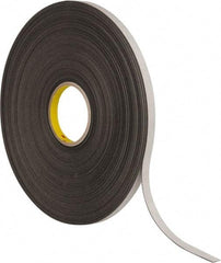 3M - 1/2" x 72 Yd Rubber Adhesive Double Sided Tape - 1/32" Thick, Black, Polyethylene Foam Liner, Continuous Roll, Series 4462B - Industrial Tool & Supply