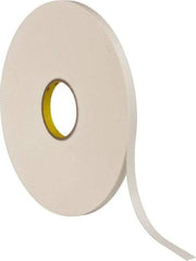 3M - 1/2" x 72 Yd Rubber Adhesive Double Sided Tape - 1/32" Thick, White, Polyethylene Foam Liner, Continuous Roll, Series 4462W - Industrial Tool & Supply