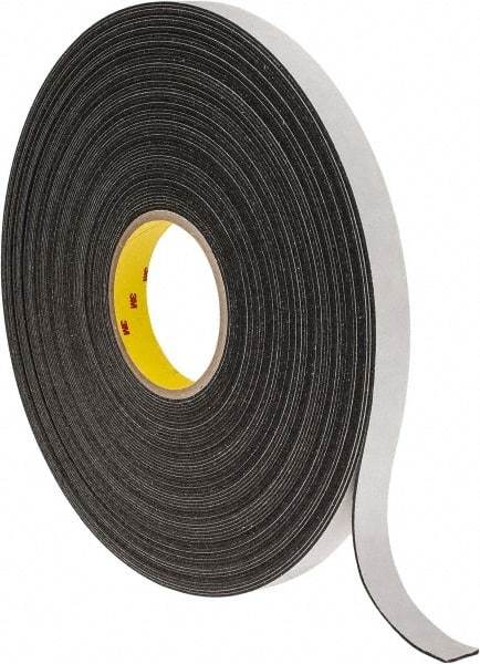 3M - 3/4" x 36 Yd Rubber Adhesive Double Sided Tape - 1/16" Thick, Black, Polyethylene Foam Liner, Continuous Roll, Series 4466B - Industrial Tool & Supply