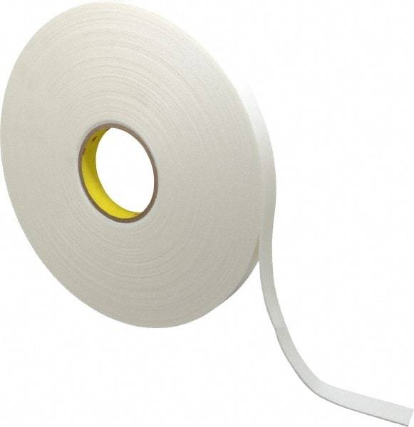 3M - 3/4" x 36 Yd Rubber Adhesive Double Sided Tape - 1/16" Thick, White, Polyethylene Foam Liner, Continuous Roll, Series 4466W - Industrial Tool & Supply