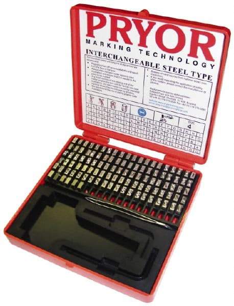 Pryor - 112 Piece, 1/8 Inch Character, Steel Type Set - 9 Character Capacity - Industrial Tool & Supply