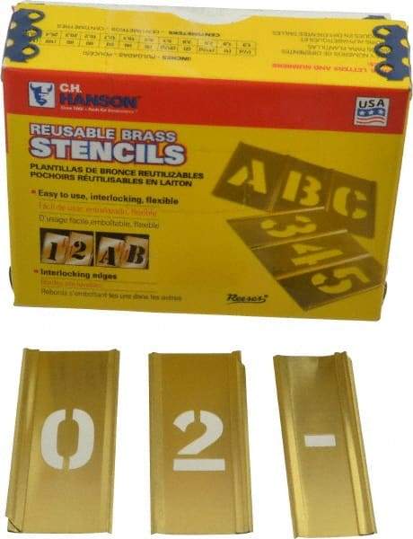 C.H. Hanson - 15 Piece, 3/4 Inch Character Size, Brass Stencil - Contains Figure Set - Industrial Tool & Supply