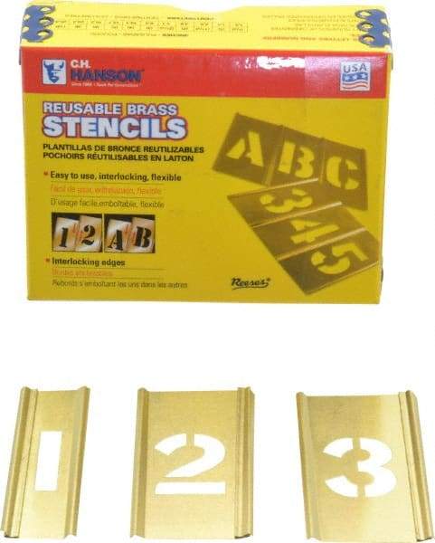 C.H. Hanson - 15 Piece, 1 Inch Character Size, Brass Stencil - Contains Figure Set - Industrial Tool & Supply
