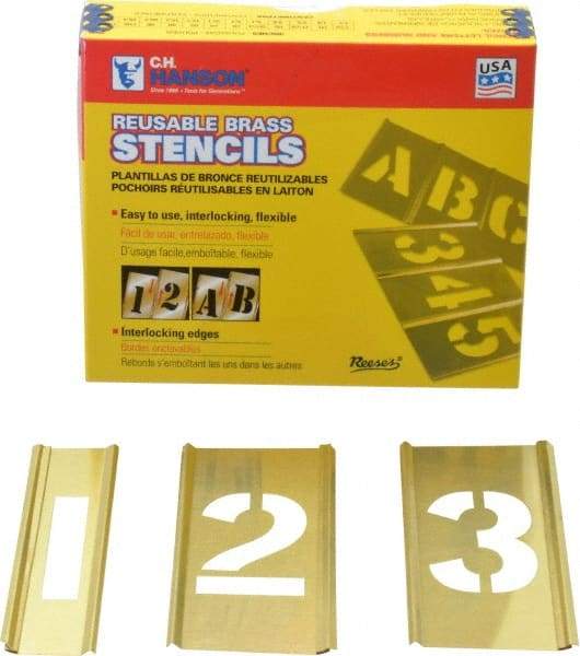 C.H. Hanson - 15 Piece, 2 Inch Character Size, Brass Stencil - Contains Figure Set - Industrial Tool & Supply