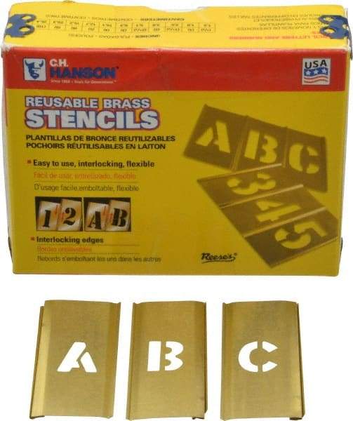 C.H. Hanson - 33 Piece, 1/2 Inch Character Size, Brass Stencil - Contains Letter Set - Industrial Tool & Supply