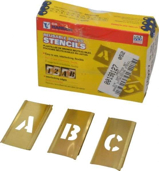 C.H. Hanson - 33 Piece, 3/4 Inch Character Size, Brass Stencil - Contains Letter Set - Industrial Tool & Supply