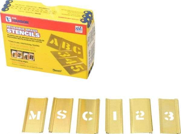 C.H. Hanson - 92 Piece, 1/2 Inch Character Size, Brass Stencil - Contains Three A Fonts - Industrial Tool & Supply