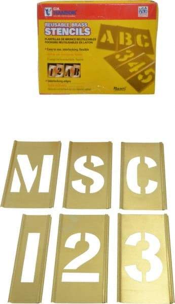 C.H. Hanson - 92 Piece, 2-1/2 Inch Character Size, Brass Stencil - Contains Three A Fonts - Industrial Tool & Supply