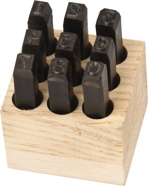 Made in USA - 9 Piece, 1/4" Character Steel Stamp Set - Industrial Tool & Supply