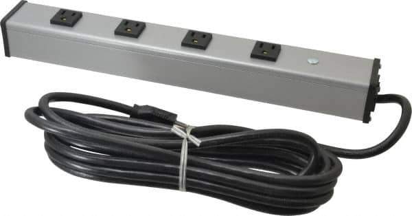 Wiremold - 4 Outlets, 120 Volts, 15 Amps, 15' Cord, Power Outlet Strip - Free Hanging Mount, 5-15 NEMA Configuration, 16" Strip, cULus Listed - Industrial Tool & Supply