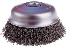 Osborn - 3-1/2" Diam, 5/8-11 Threaded Arbor, Steel Fill Cup Brush - 0.006 Wire Diam, 1" Trim Length, 7,500 Max RPM - Industrial Tool & Supply
