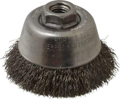Osborn - 3-1/2" Diam, 5/8-11 Threaded Arbor, Steel Fill Cup Brush - 0.0118 Wire Diam, 1" Trim Length, 7,500 Max RPM - Industrial Tool & Supply