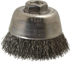 Osborn - 3-1/2" Diam, 5/8-11 Threaded Arbor, Steel Fill Cup Brush - 0.02 Wire Diam, 1" Trim Length, 7,500 Max RPM - Industrial Tool & Supply
