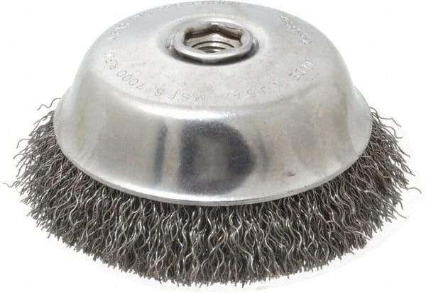 Osborn - 6" Diam, 5/8-11 Threaded Arbor, Steel Fill Cup Brush - 0.02 Wire Diam, 1-1/2" Trim Length, 7,000 Max RPM - Industrial Tool & Supply