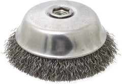 Osborn - 6" Diam, 5/8-11 Threaded Arbor, Steel Fill Cup Brush - 0.02 Wire Diam, 1-1/2" Trim Length, 7,000 Max RPM - Industrial Tool & Supply