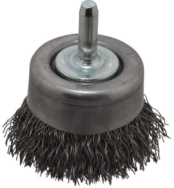 Osborn - 2" Diam, 1/4" Shank Diam, Steel Fill Cup Brush - 0.014 Wire Diam, 5/8" Trim Length, 10,500 Max RPM - Industrial Tool & Supply