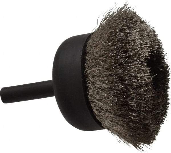 Osborn - 1-3/4" Diam, 1/4" Shank Diam, Stainless Steel Fill Cup Brush - 0.006 Wire Diam, 1/2" Trim Length, 13,000 Max RPM - Industrial Tool & Supply