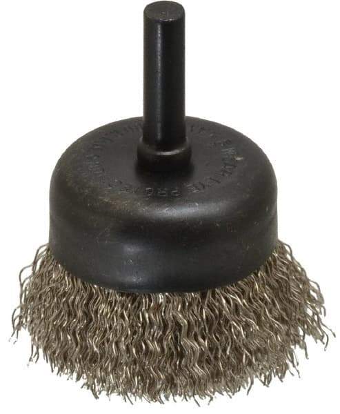 Osborn - 1-3/4" Diam, 1/4" Shank Diam, Stainless Steel Fill Cup Brush - 0.0118 Wire Diam, 1/2" Trim Length, 13,000 Max RPM - Industrial Tool & Supply