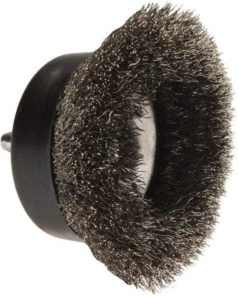 Osborn - 2-1/2" Diam, 1/4" Shank Diam, Stainless Steel Fill Cup Brush - 0.008 Wire Diam, 5/8" Trim Length, 4,500 Max RPM - Industrial Tool & Supply